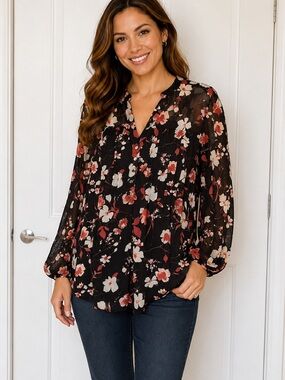 Ava & Grace Black and Red Floral Blouse